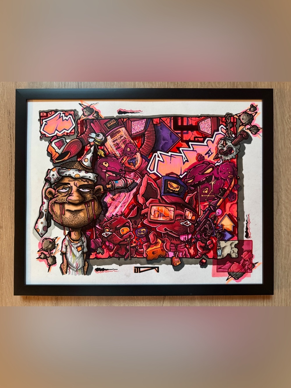 Original Art by Independent Artist Framed Mixed Media Drawing 11x14